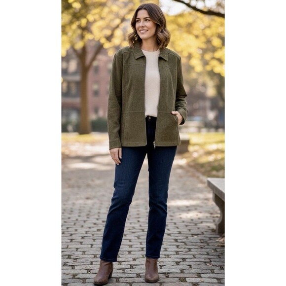 CJ Banks Women’s Green Faux Suede Jacket Quiet Luxury Minimalist Outerwear XL - Picture 2 of 10